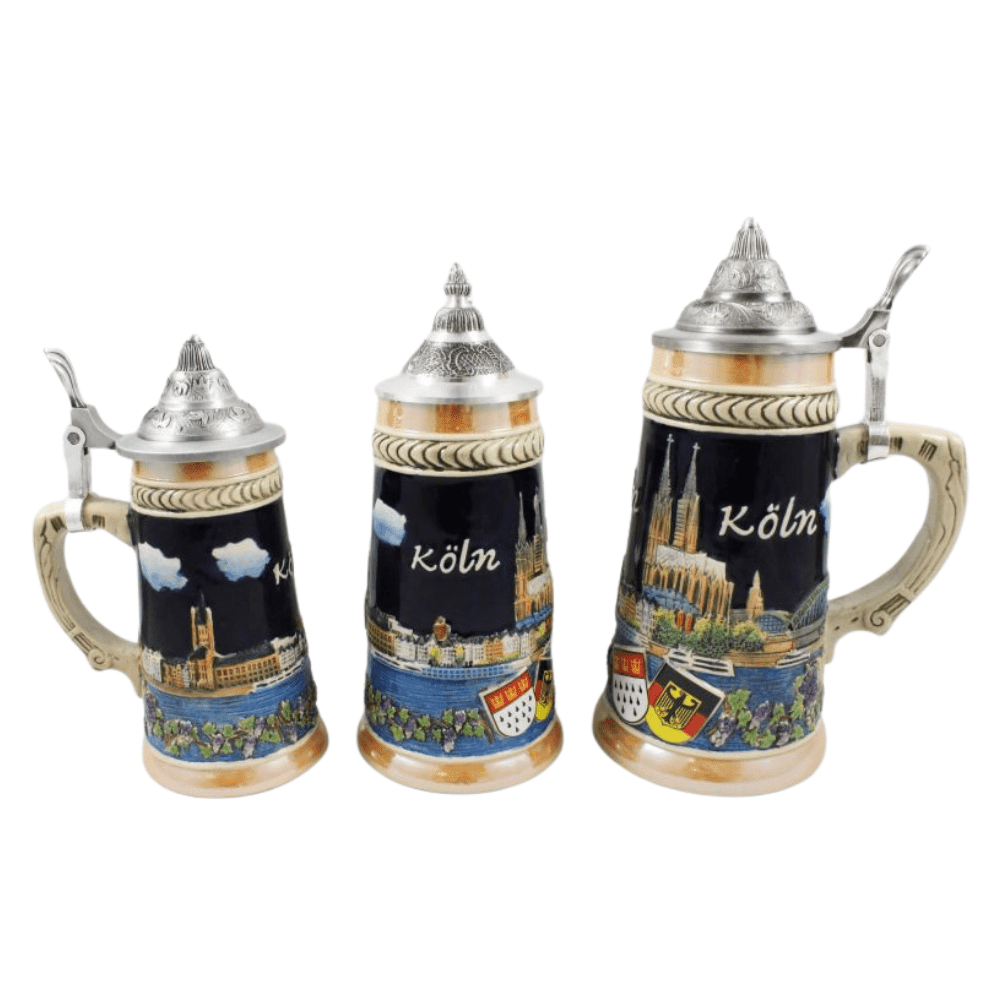 Colourful Cologne Beer Stein 0.7L with Pewter Lid