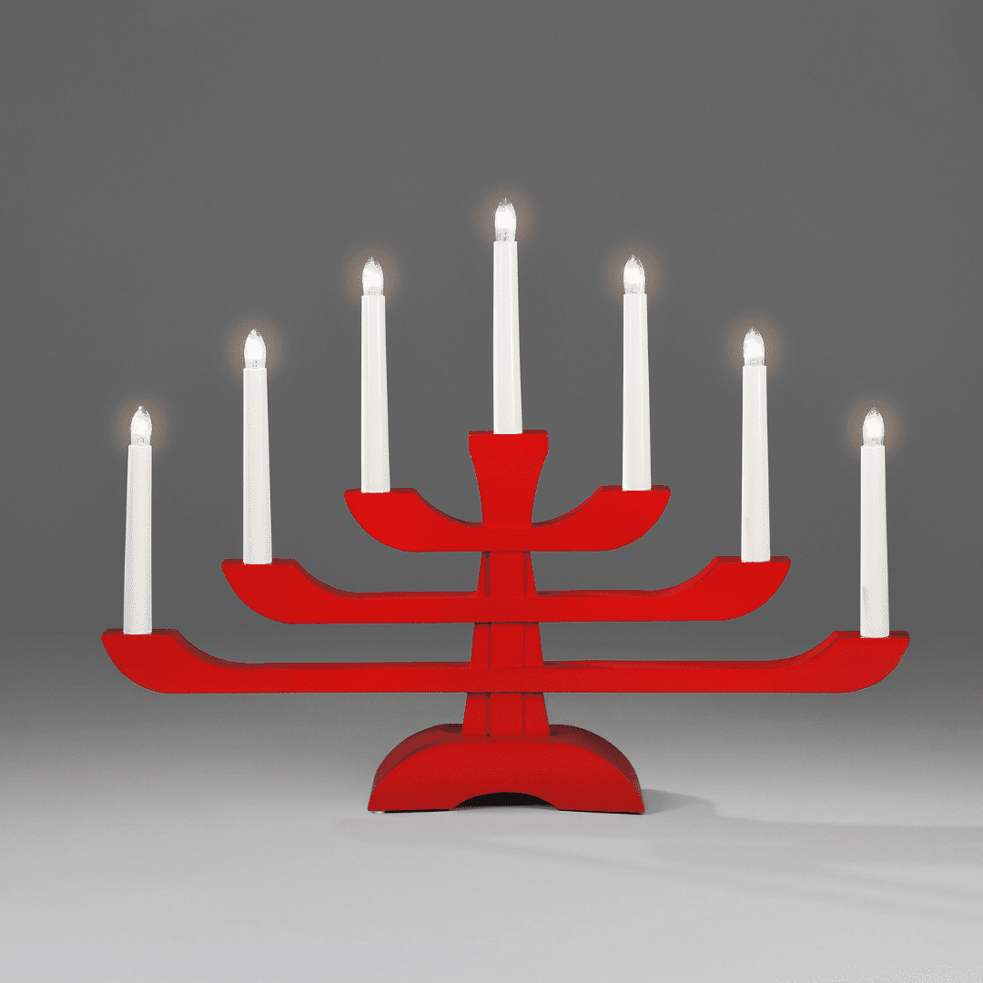 Swedish Design Wooden Candelabra: Red- 2531-510