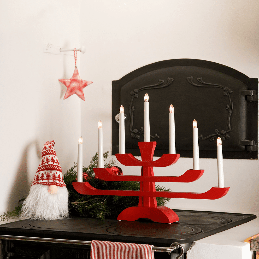 Swedish Design Wooden Candelabra: Red- 2531-510 - Image 2