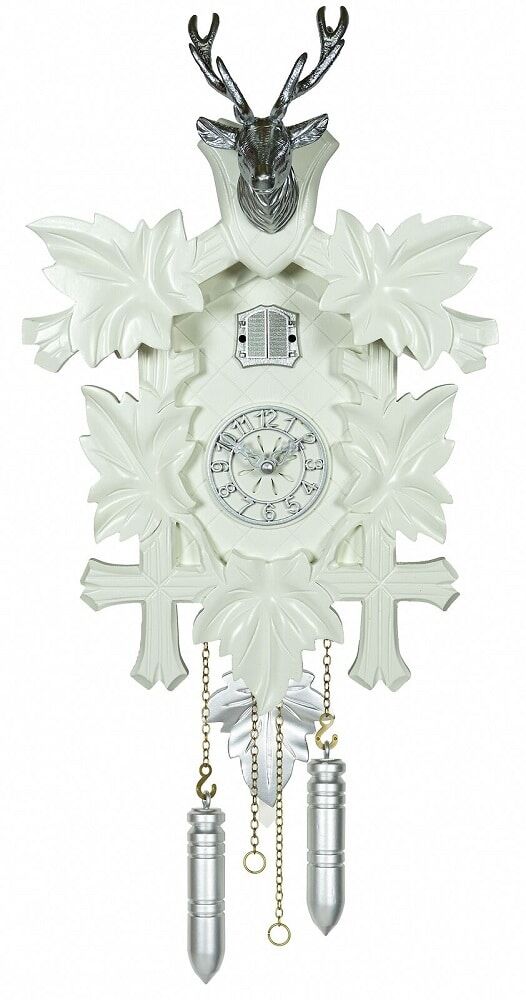 White and Silver Modern Cuckoo Clock with Arabic Numerals - 3204QM