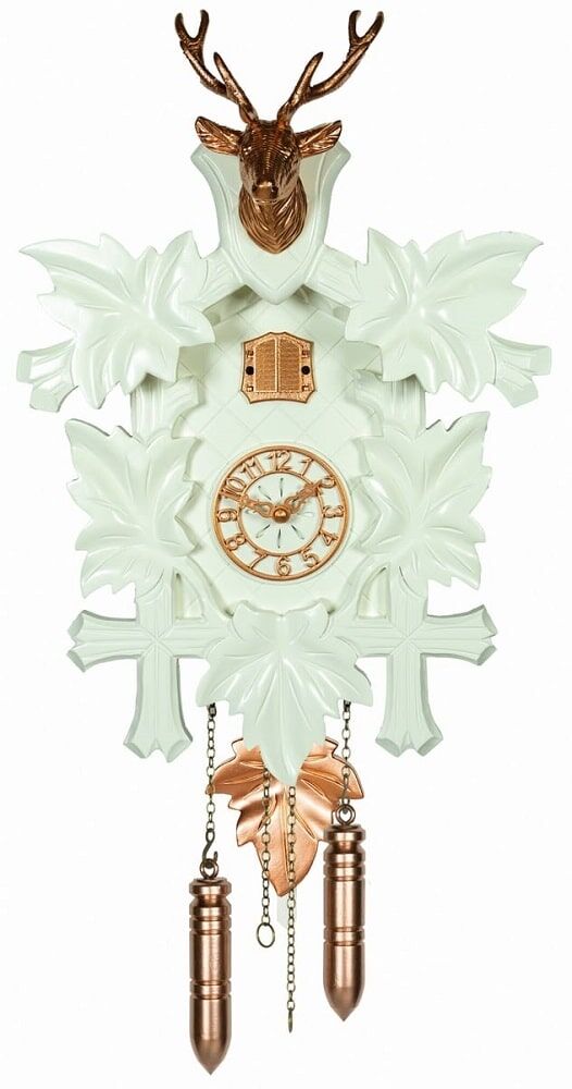 White and Rose-Gold Tone Modern Cuckoo Clock with Arabic Numerals - 3205QM