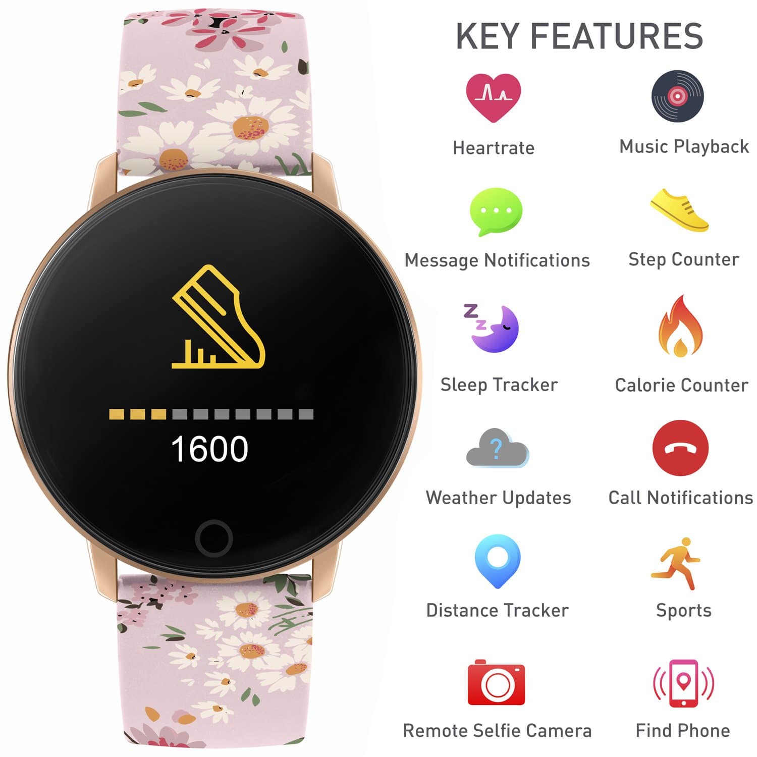 Reflex Active Series 5 Pink Floral Silicone Smart Watch - RA05-2062 - Image 2