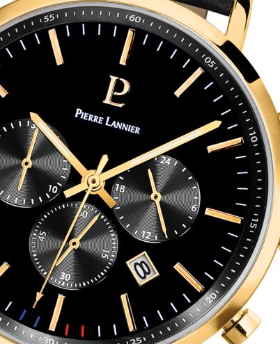 Men Watch BARON Black Dial Black Leather Strap - 222G033 - Image 3