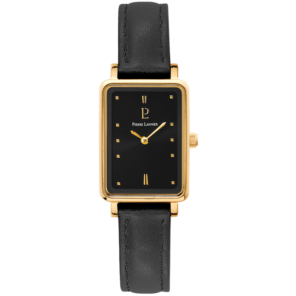 Pierre Lannier Women's Ariane Watch Black Dial with Black Leather Strap - 057H533