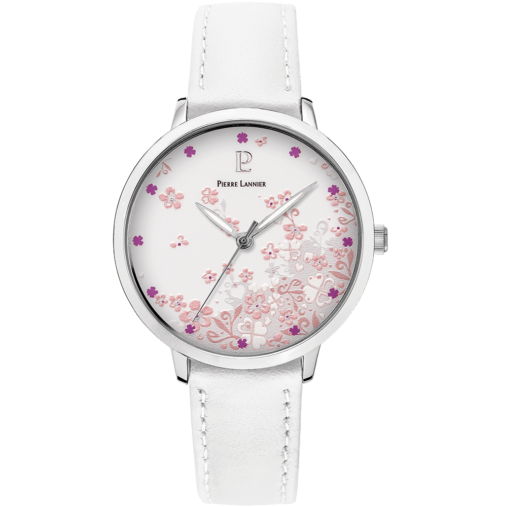 Pierre Lannier Women's Tallia Watch White Dial with White Leather Strap - 062K600