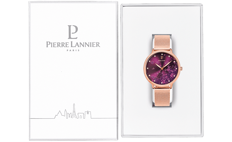 Roxane Watch with raspberry dial and silver steel strap - 066M651 - Image 5