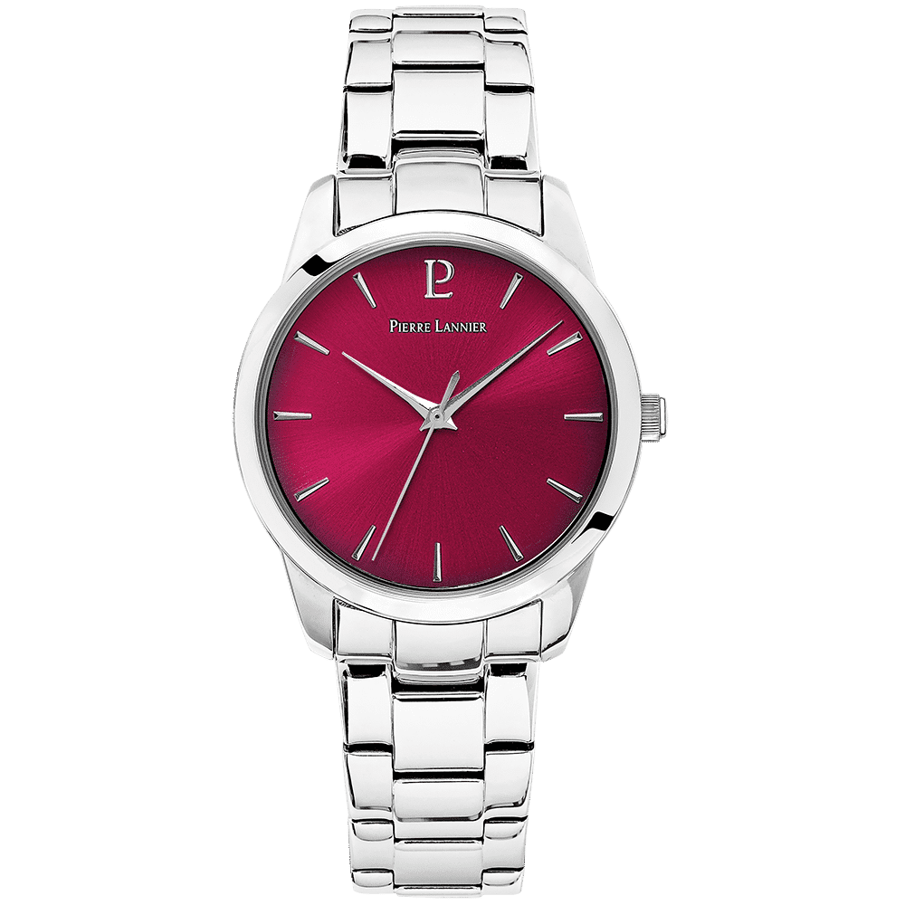 Roxane Watch with raspberry dial and silver steel strap - 066M651