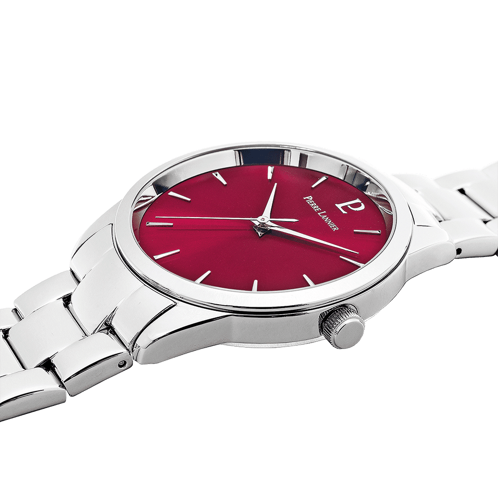 Roxane Watch with raspberry dial and silver steel strap - 066M651 - Image 2