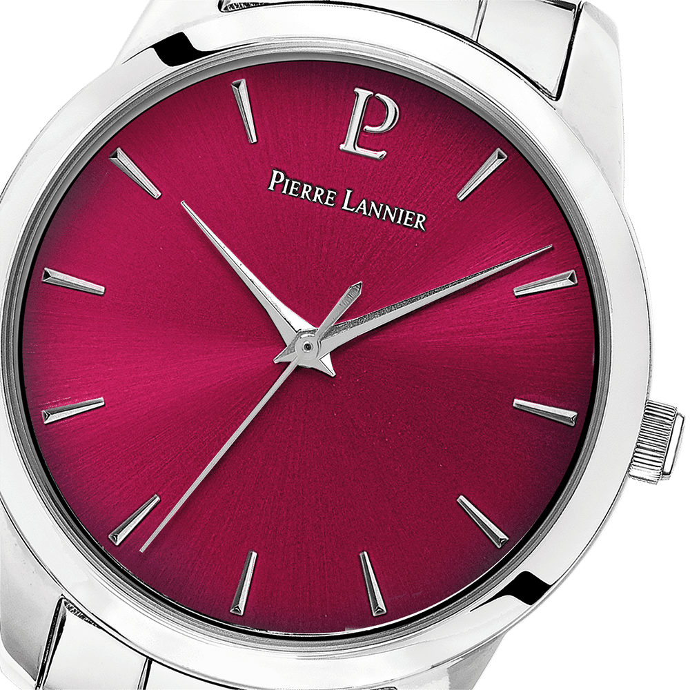 Roxane Watch with raspberry dial and silver steel strap - 066M651 - Image 3
