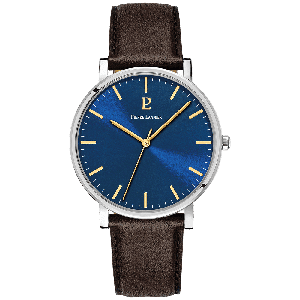 Pierre Lannier Men's Essential Watch Blue Dial and Brown Leather Strap - 217G164