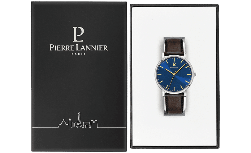 Pierre Lannier Men's Essential Watch Blue Dial and Brown Leather Strap - 217G164 - Image 4