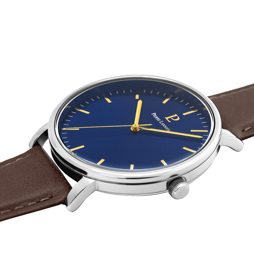 Pierre Lannier Men's Essential Watch Blue Dial and Brown Leather Strap - 217G164 - Image 2