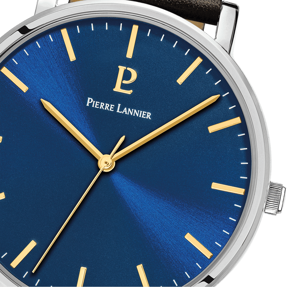 Pierre Lannier Men's Essential Watch Blue Dial and Brown Leather Strap - 217G164 - Image 3