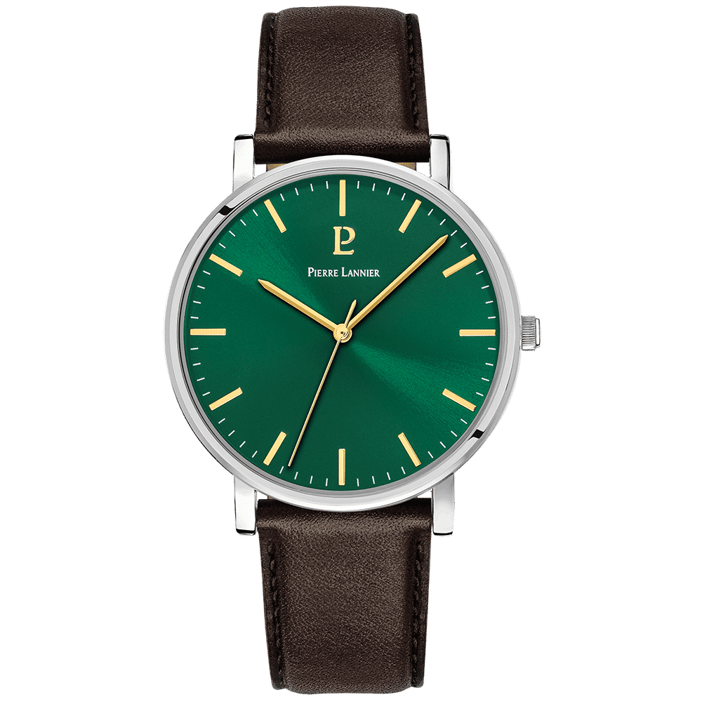 Pierre Lannier Men's Essential Watch Green Dial with Brown Leather Strap - 217G174