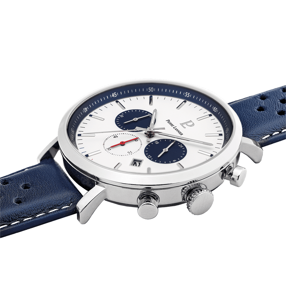 Pierre Lannier Men's Baron Watch White Dial with Blue Leather Strap - 219G106 - Image 3