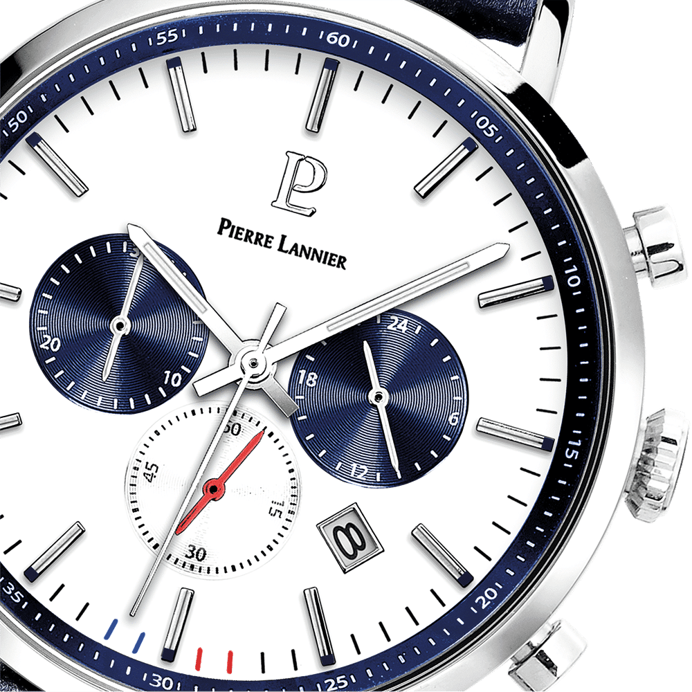 Pierre Lannier Men's Baron Watch White Dial with Blue Leather Strap - 219G106 - Image 2