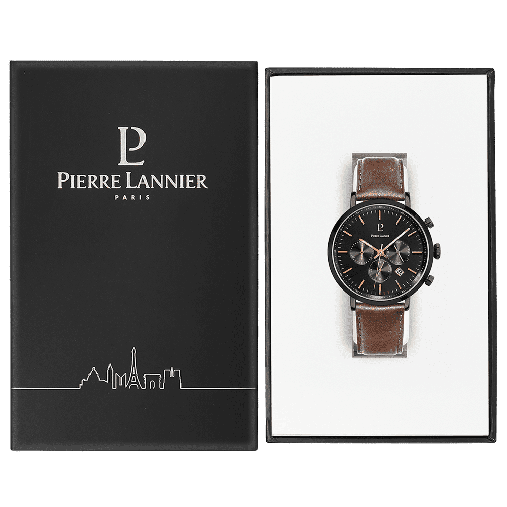 Pierre Lannier Men's Baron Watch Black Dial with Brown Leather Strap - 222G434 - Image 5