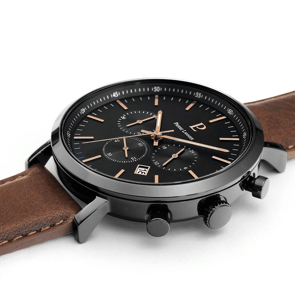 Pierre Lannier Men's Baron Watch Black Dial with Brown Leather Strap - 222G434 - Image 3