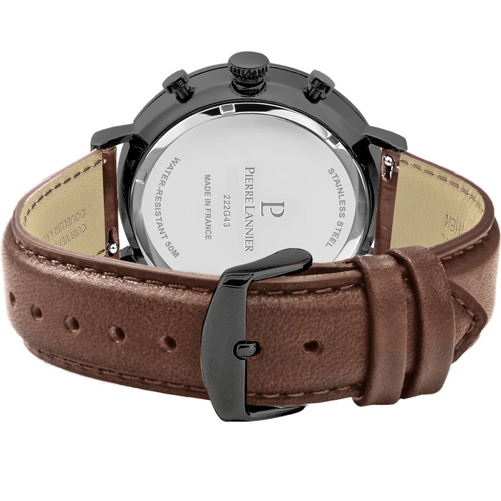 Pierre Lannier Men's Baron Watch Black Dial with Brown Leather Strap - 222G434 - Image 4