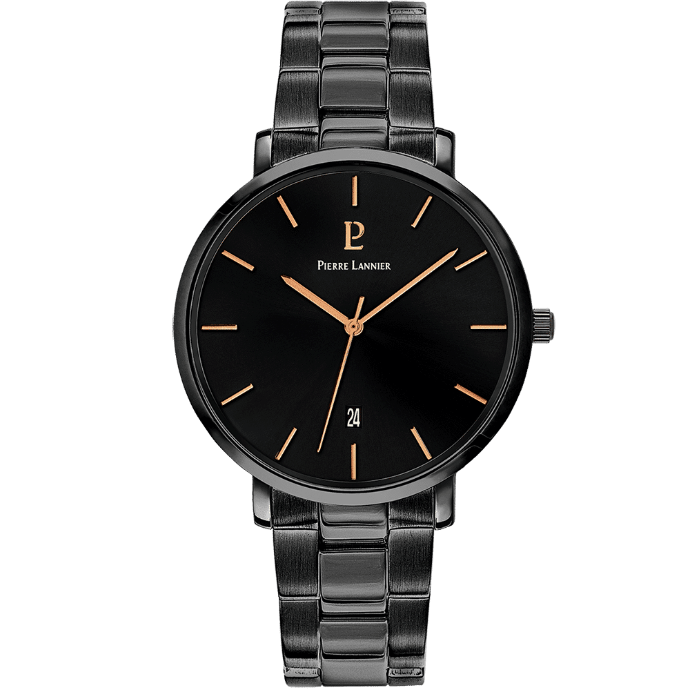 Pierre Lannier Men's Echo Watch Black Dial with Black Steel Strap - 250G439