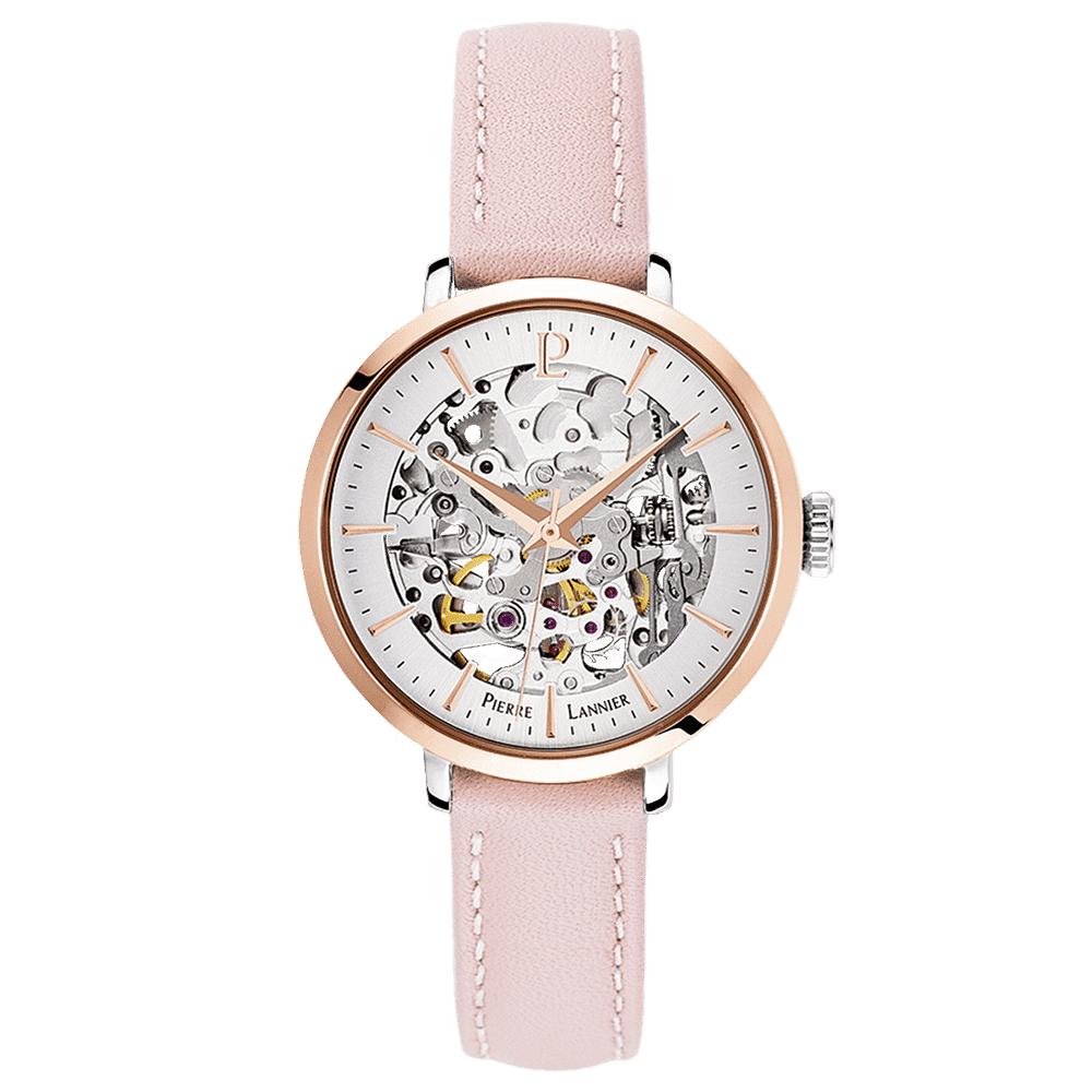 Pierre Lannier Women's Automatic Silver Dial with Rose Leather Strap - 312B625