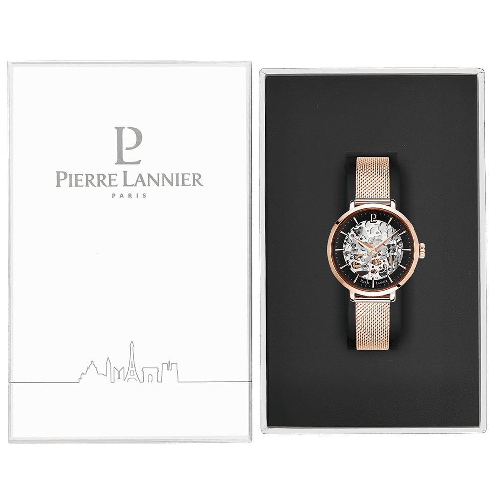 Pierre Lannier Women's Automatic Black Dial with Rose Gold Mesh Strap - 313B938 - Image 2