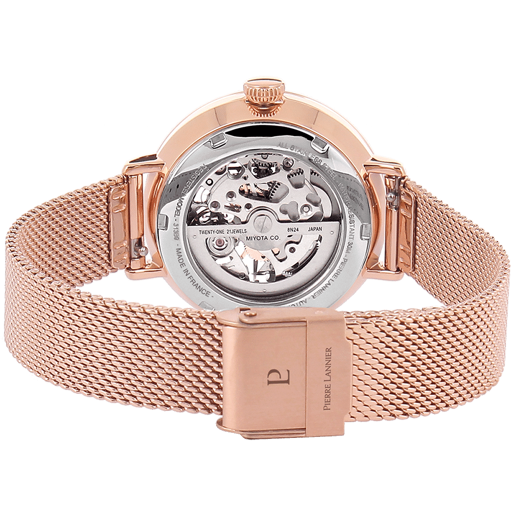 Pierre Lannier Women's Automatic Black Dial with Rose Gold Mesh Strap - 313B938 - Image 3