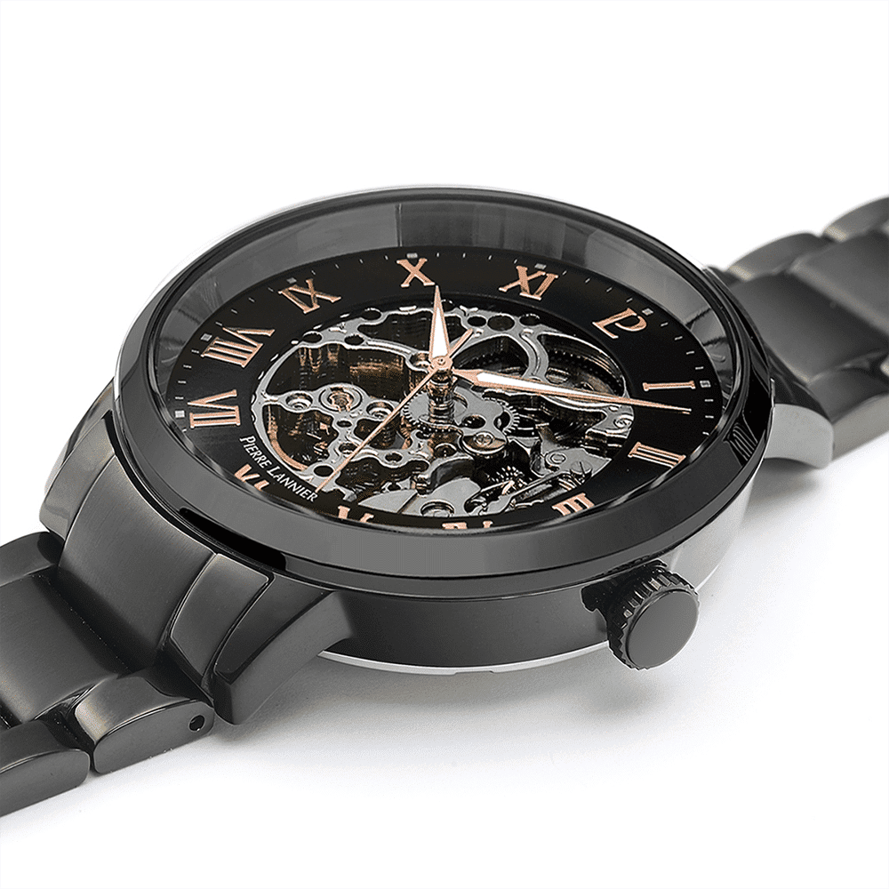 Pierre Lannier Men's Auto Watch Black Dial with Black Steel Strap - 316D439 - Image 3