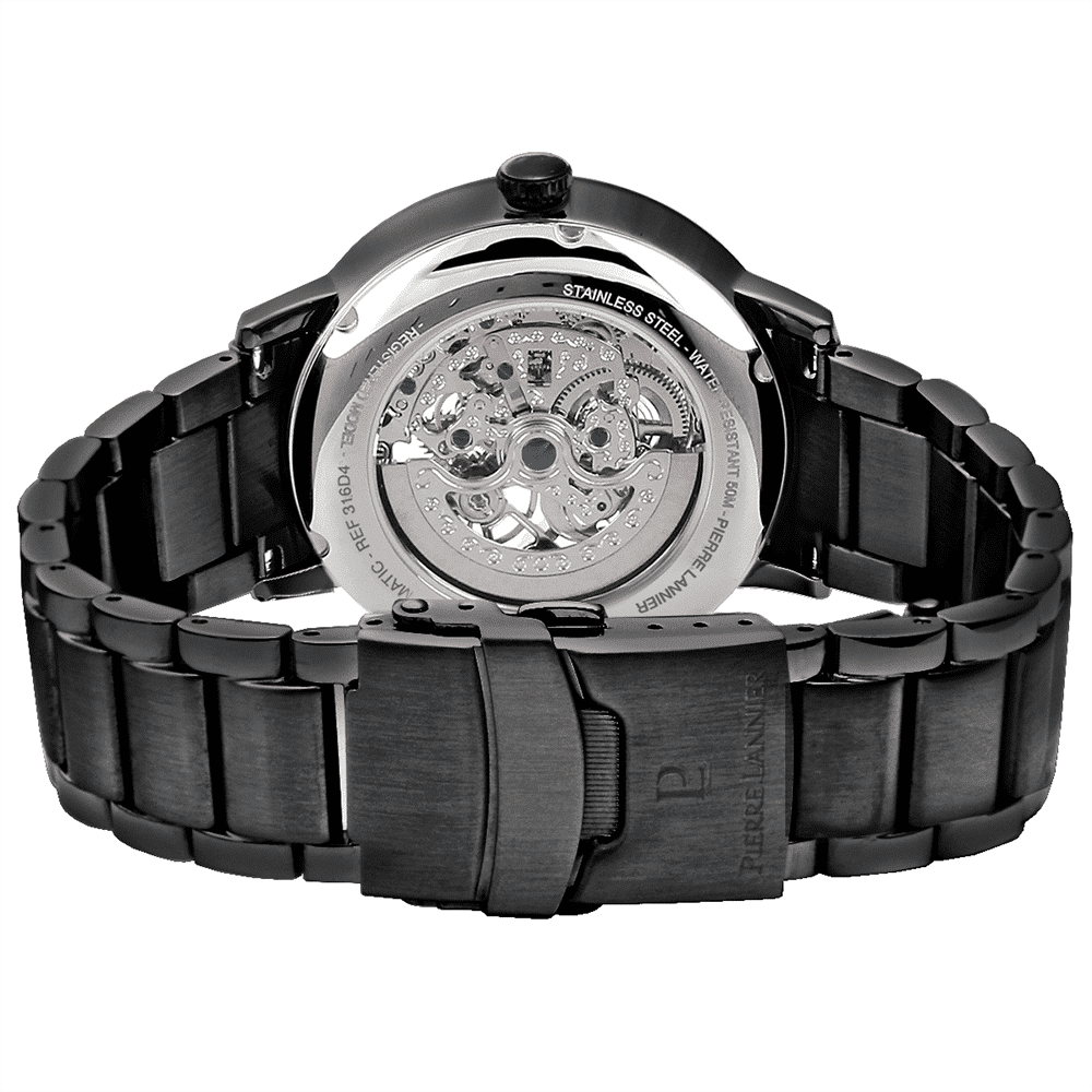 Pierre Lannier Men's Auto Watch Black Dial with Black Steel Strap - 316D439 - Image 5