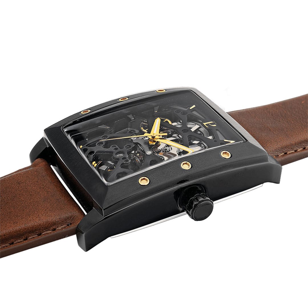 Pierre Lannier Men's Hector Watch Black Dial with Brown Leather Strap - 339A434