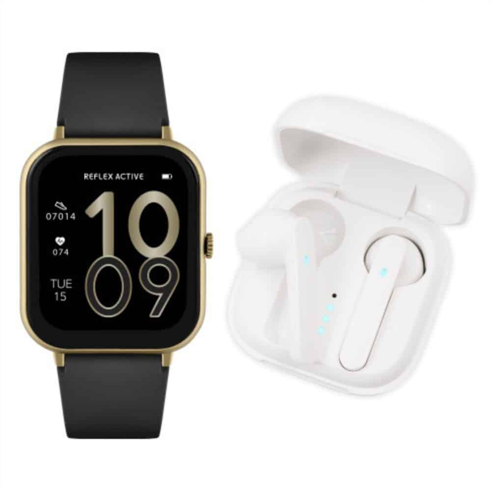 Reflex Active Series 23 Gold Case & Black Silicone Strap & Ear Buds Bundle - RA23-2168-TWS