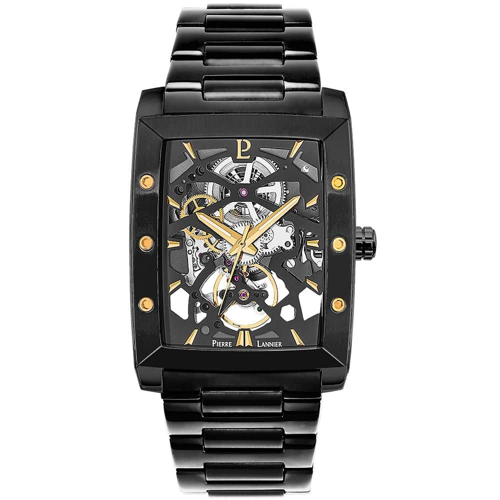 Pierre Lannier Men's Hector Watch Black Dial with Black Steel Strap - 340A439