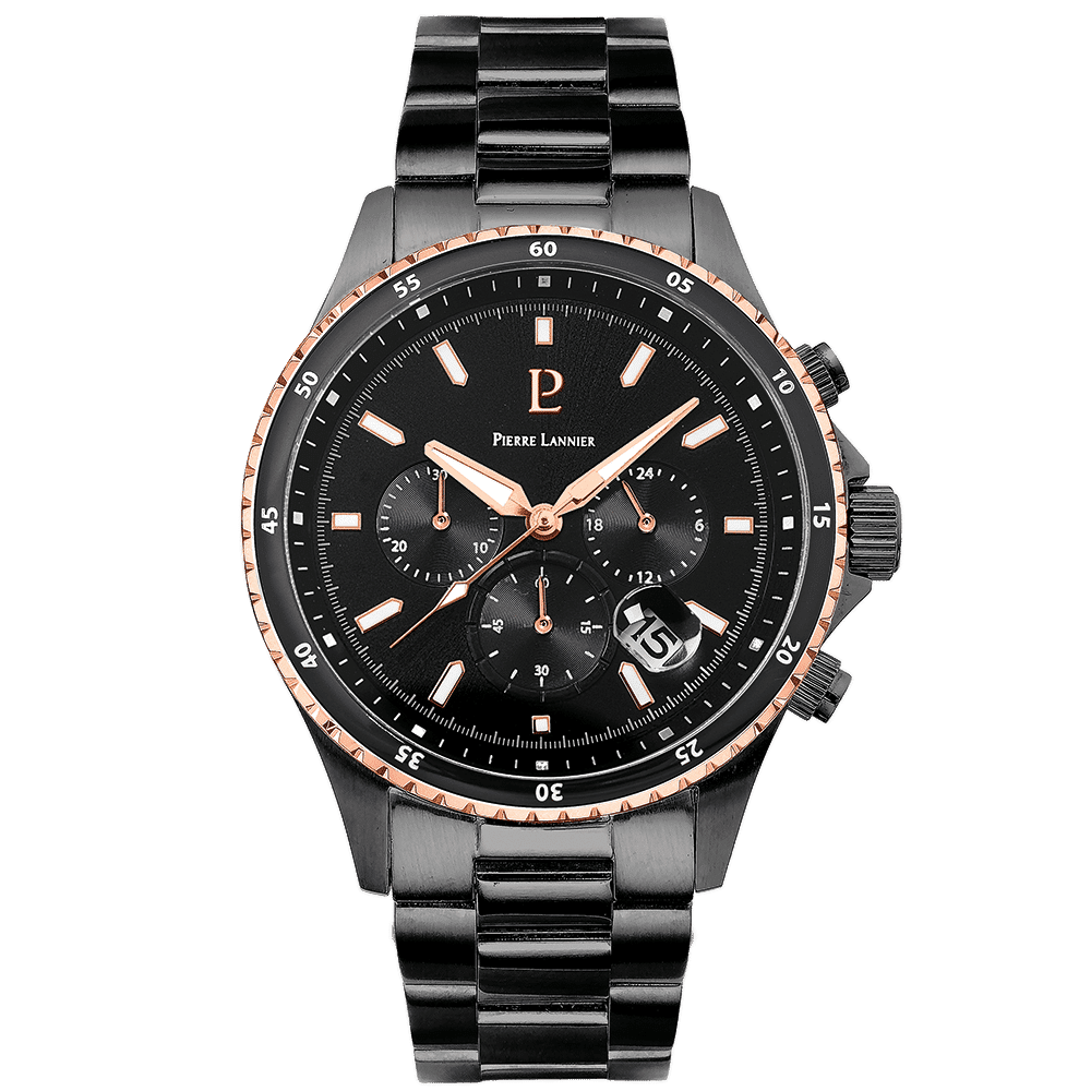 Men's Watch CRONOS Black Dial with Black Steel Strap - 228J239
