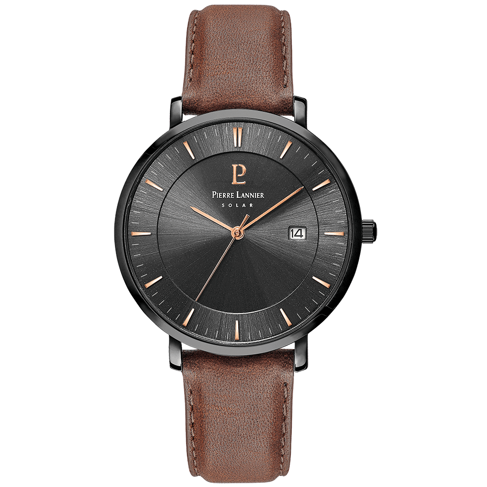 Solar Inti with black dial and brown leather strap - 209G434