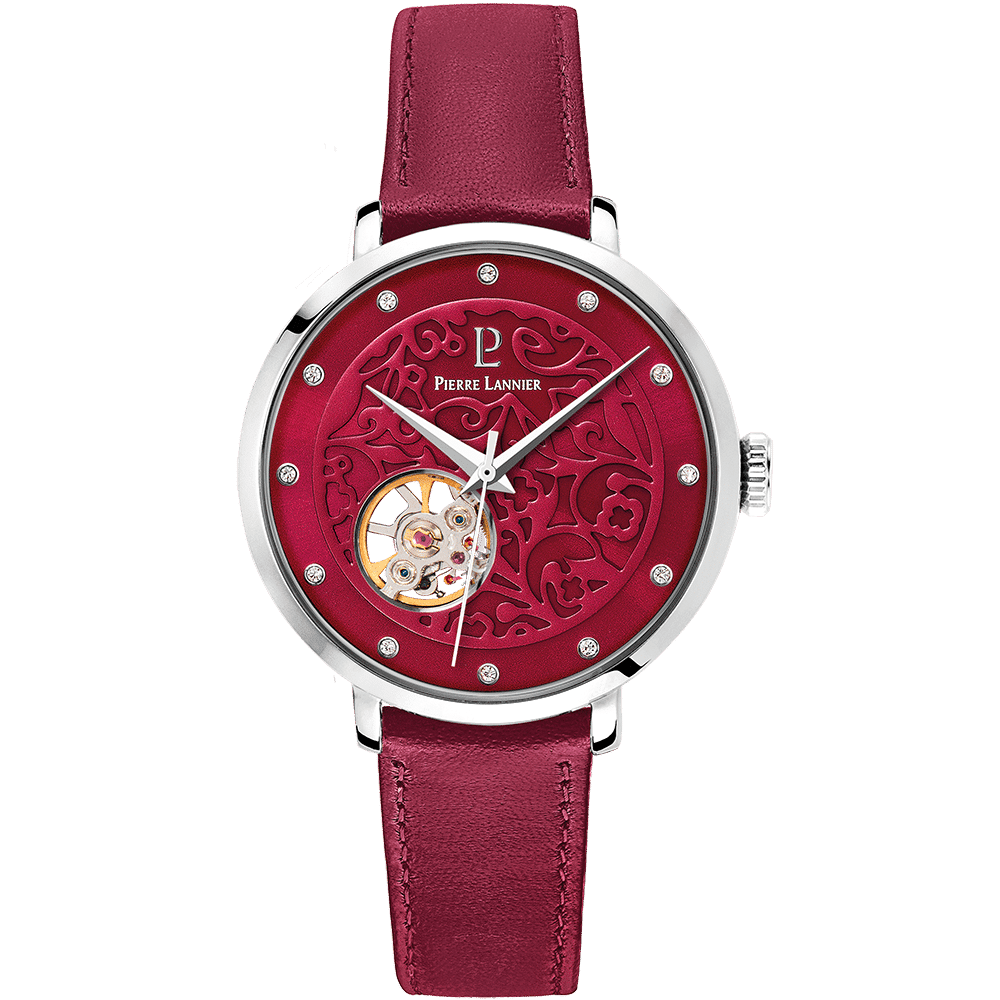 Eolia Automatic with raspberry dial and leather strap - 311D655