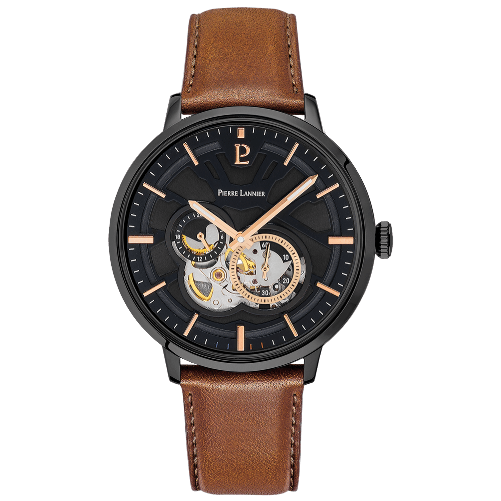 Trio with black dial and brown leather strap - 335B434
