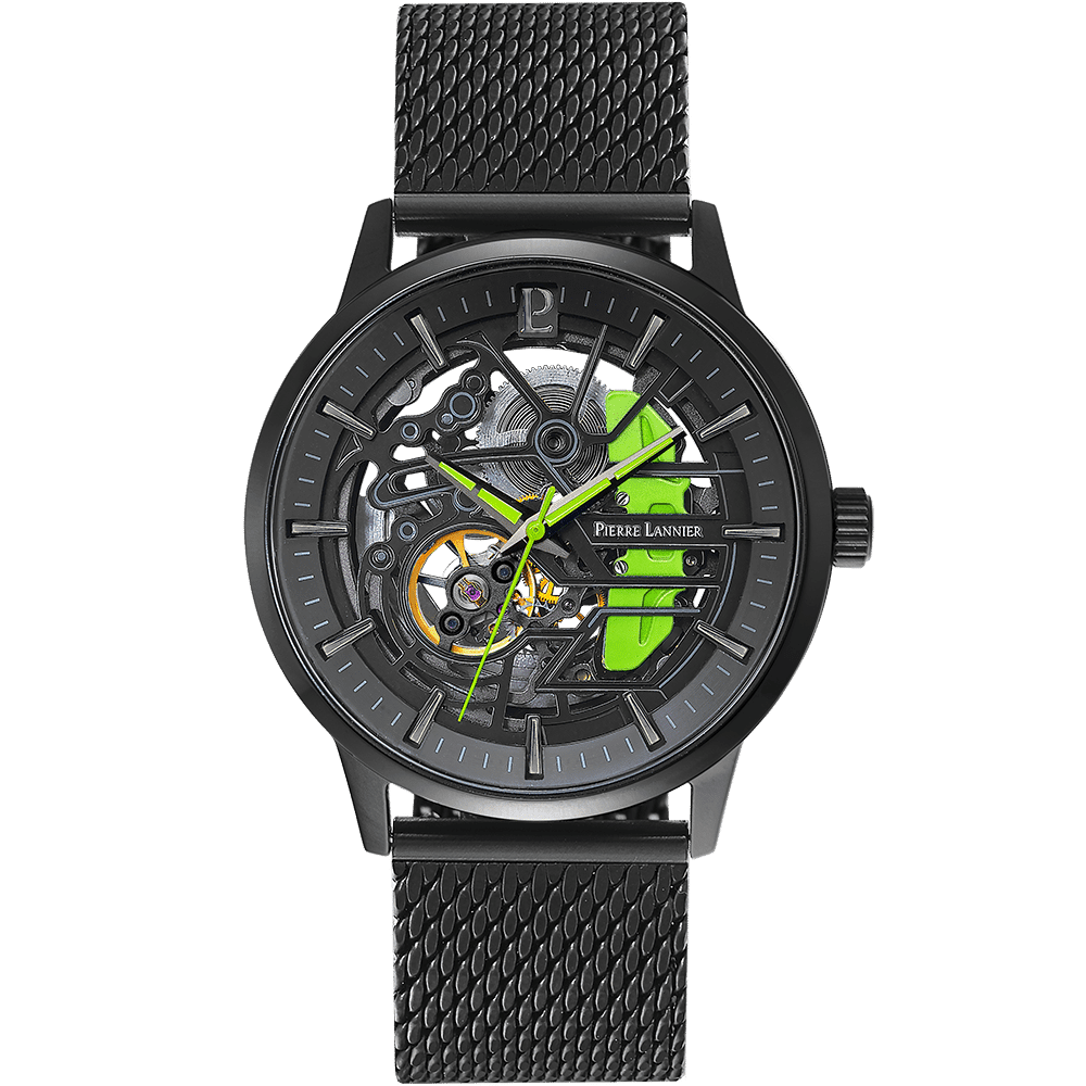 Caliper with black and green dial and milanese strap -338A469