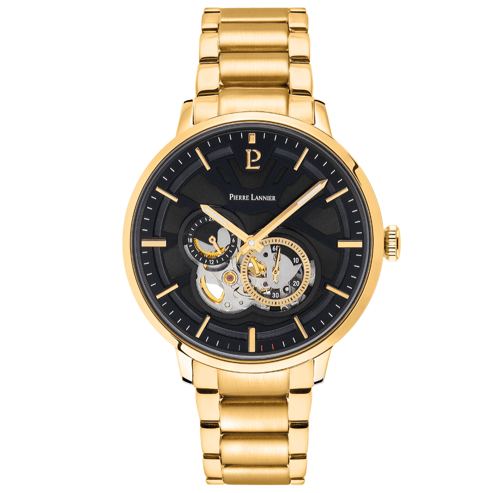 Trio with black dial and gold steel strap - 333D032