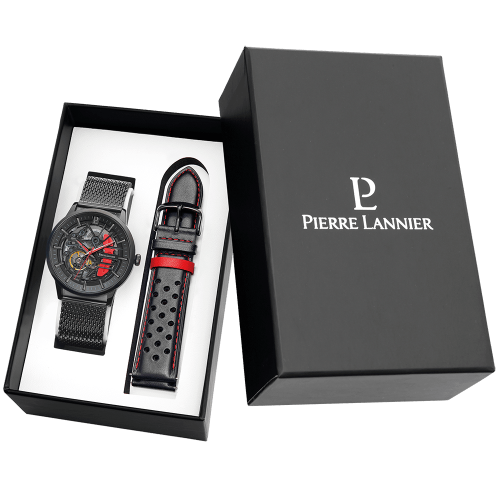 Mens set Paddock with black and red dial and two interchangeable straps - 385C439