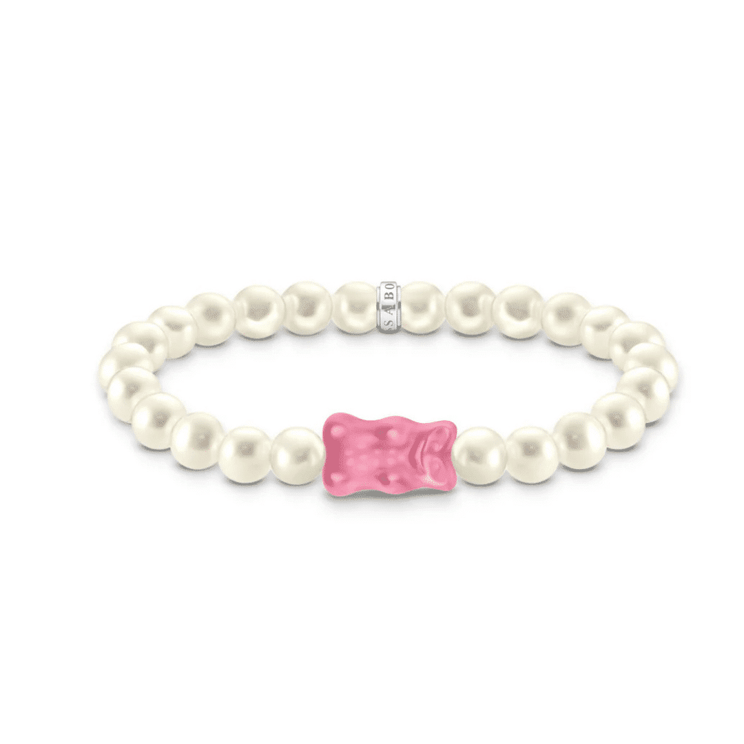 Pearl Bracelet with Pink Goldbear