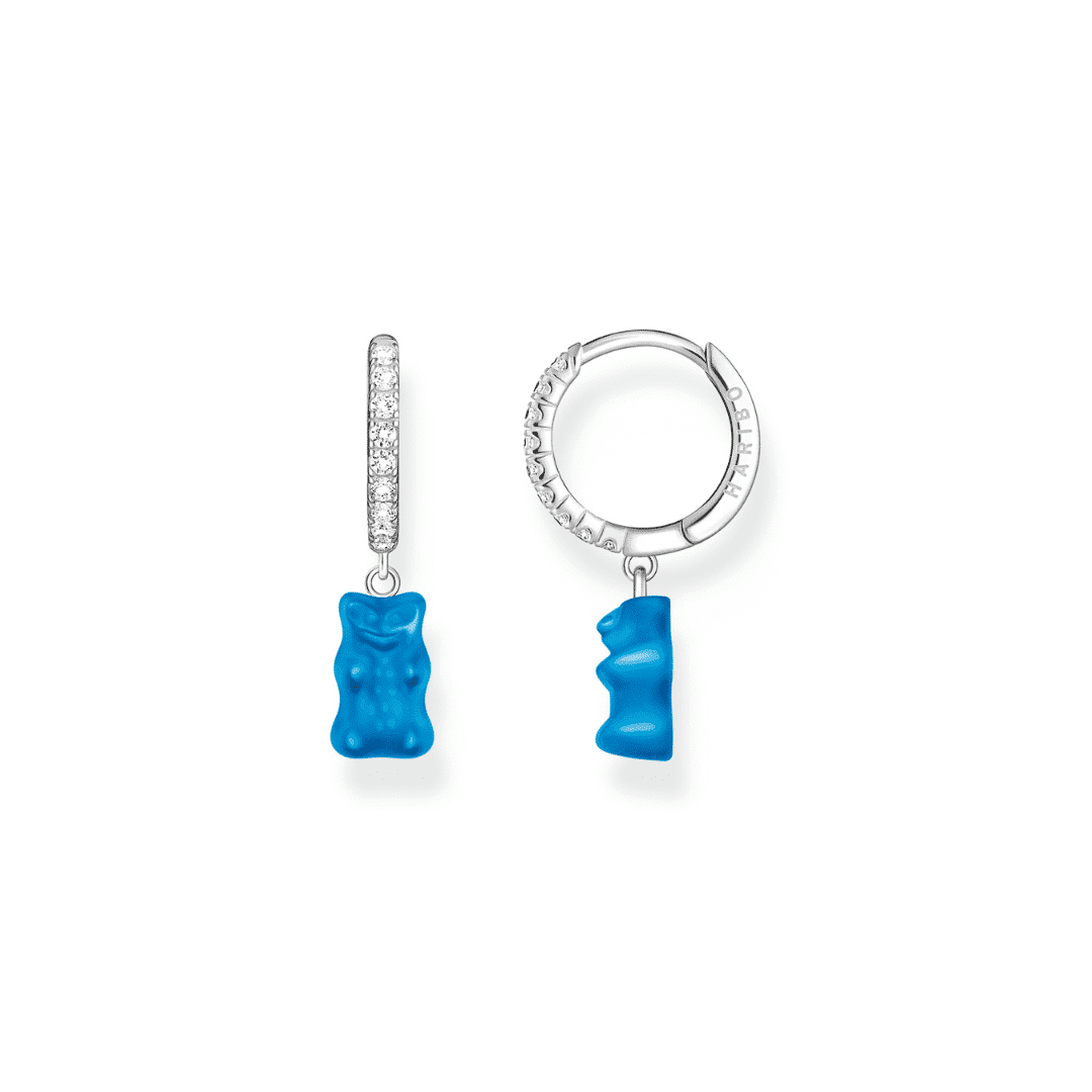 Hoop Earring Set with Silver Creole Blueberry Blue Goldbears