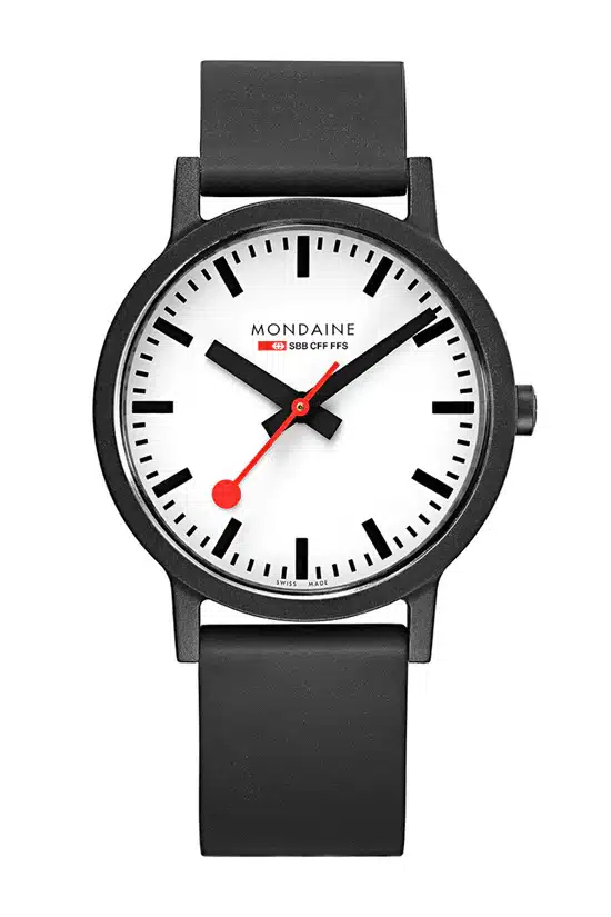 Mondaine Official Swiss Railways Essence Watch with Black Rubber Textile Strap