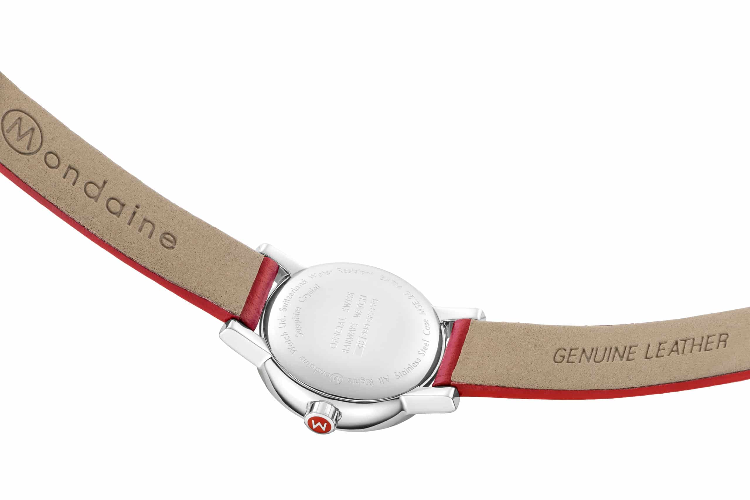 evo2 Mondaine Swiss Railway Petite Watch with 26mm Red vegan grape leather strap - Image 3