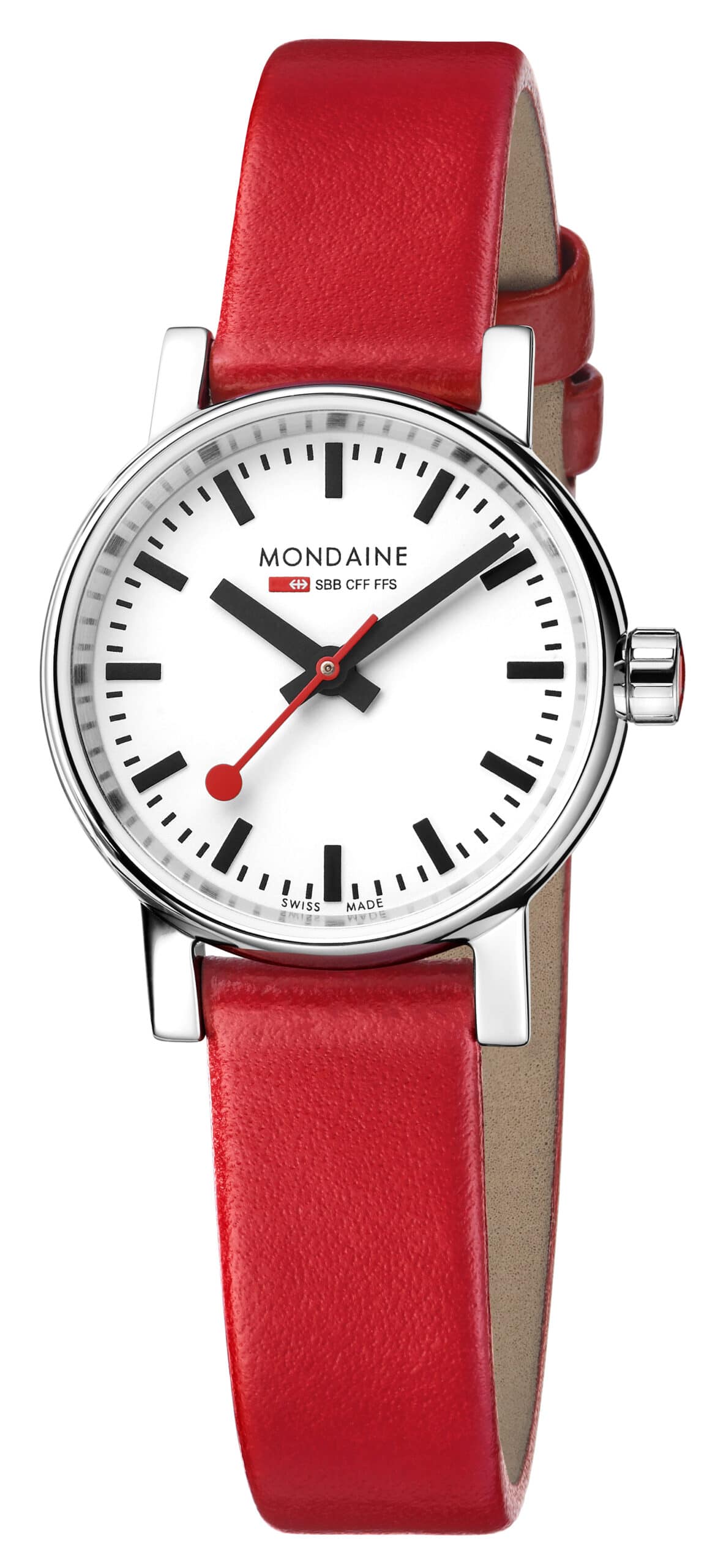evo2 Mondaine Swiss Railway Petite Watch with 26mm Red vegan grape leather strap - Image 2