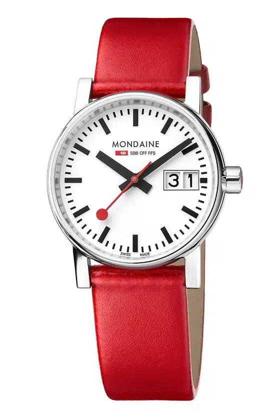 evo2 Mondaine Swiss Railway Watch with 30mm Red vegan grape leather strap - Image 2