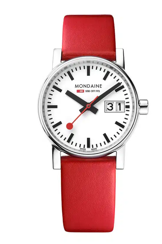 evo2 Mondaine Swiss Railway Watch with 30mm Red vegan grape leather strap