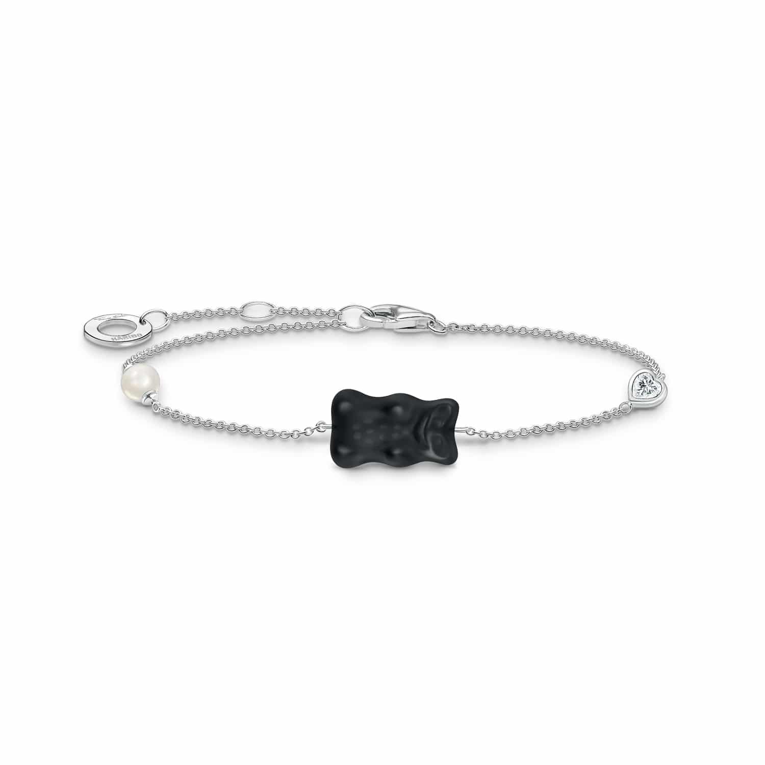 Bracelet with Black Goldbear, Freshwater Pearl & Zirconia