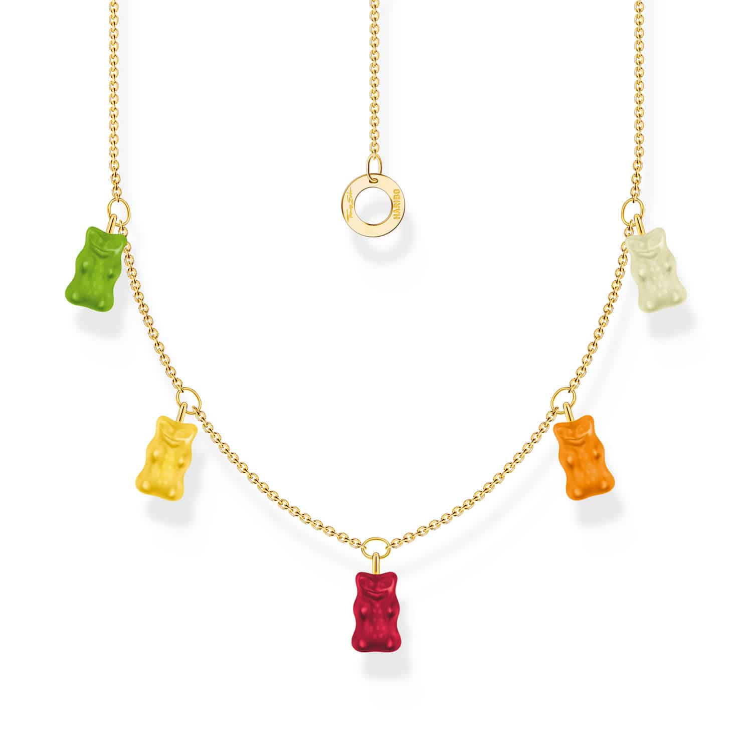 Gold Necklace with 5 Colourful Goldbears