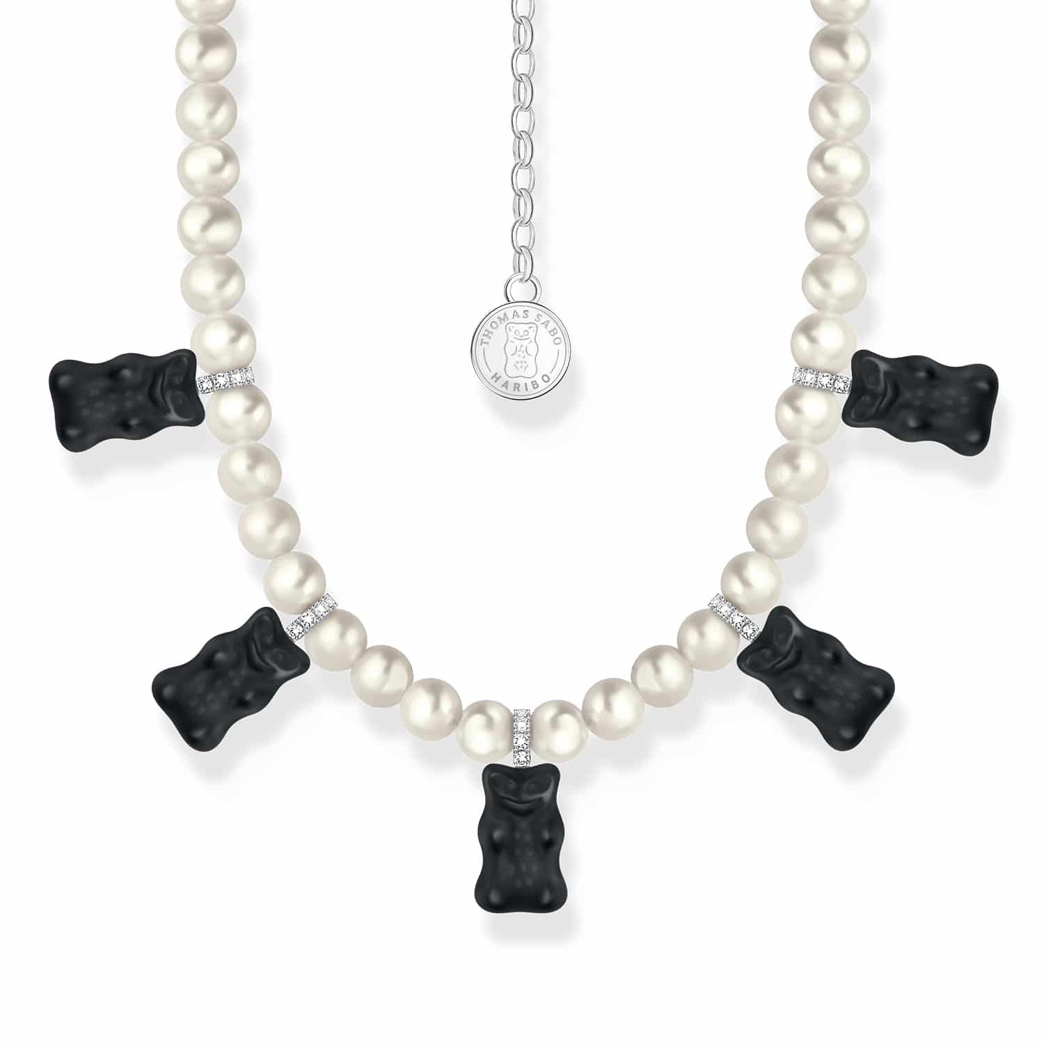 Pearl Necklace with Black Goldbears