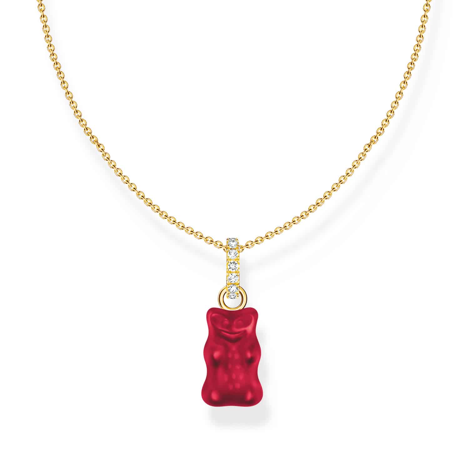 Gold Necklace Strawberry Red Goldbear and Zirconia